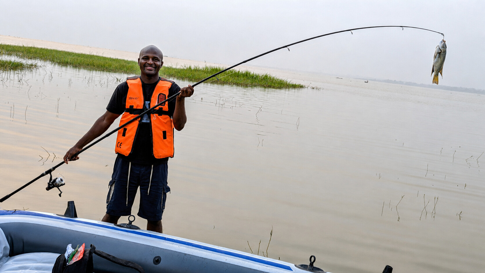 Fishing on the Oti River beside Dream Village